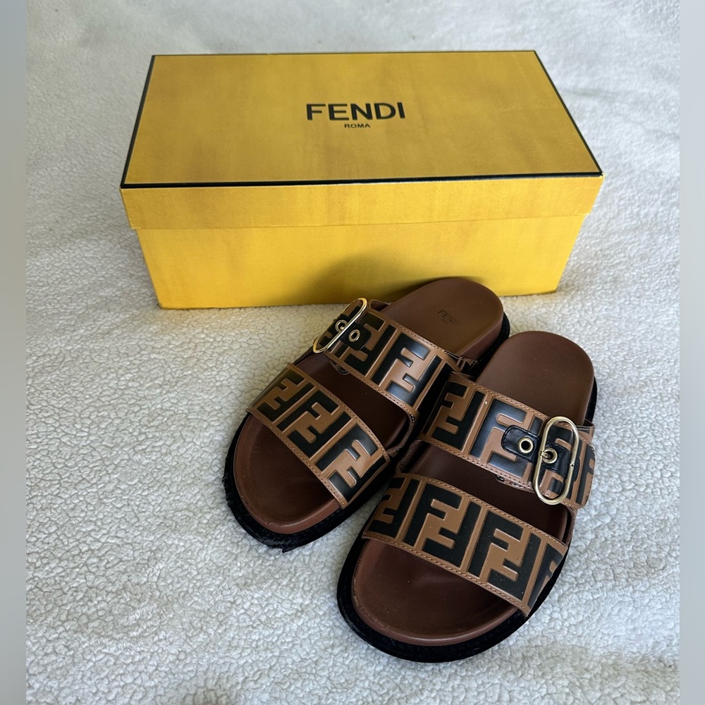 FENDI monogram logo Birkenstock slides